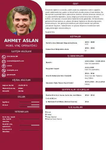 Vinç Operatörü Cv Örnekleri cv indir